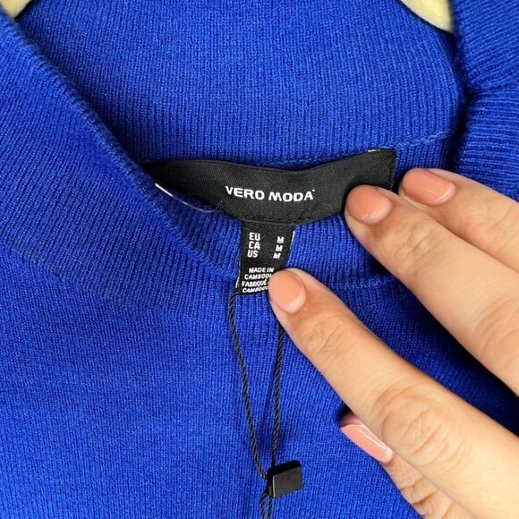 Vero Moda Womens Blue Funnel Neck Knit Dress Long Sleeves Size M Relaxed Fit NWT - Picture 5 of 7